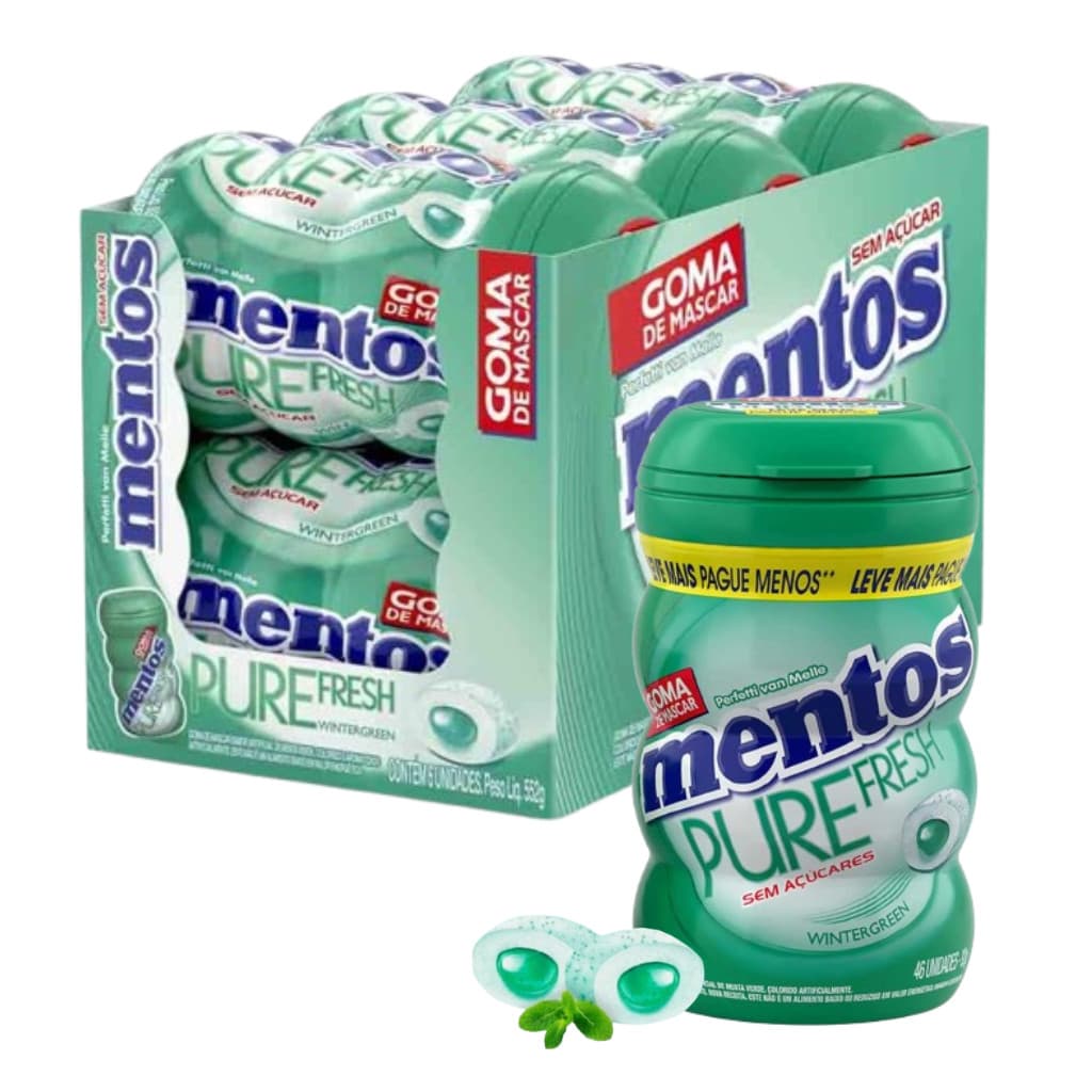 Kit 6 Chiclete Pure Fresh BIG Wintergreen Verde Pote Mentos 92g/cada