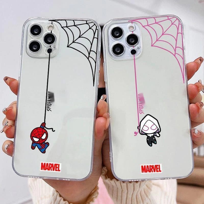 Capinha Capa Material transparente TPU Cute Spider-Man pattern IPhone XR 11 12 13 14 15 16 17 Pro MAX 14 15 16 Plus