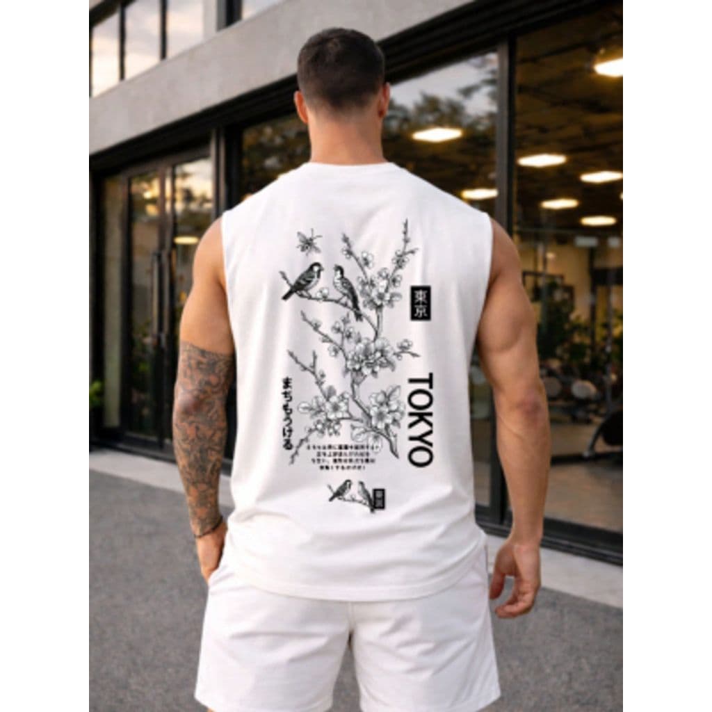Regata Masculina Estampa Japonesa Tokyo Floral Oriental Fitness Academia Musculacao Estilo Streetwear Confortavel