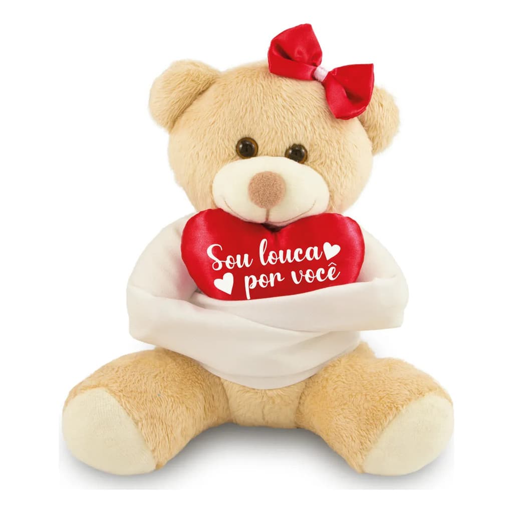 Ursinho De Pelúcia Louco Por Você 25cm Anti-alérgico - Amor Cor Caramelo Com Vermelho (louca)