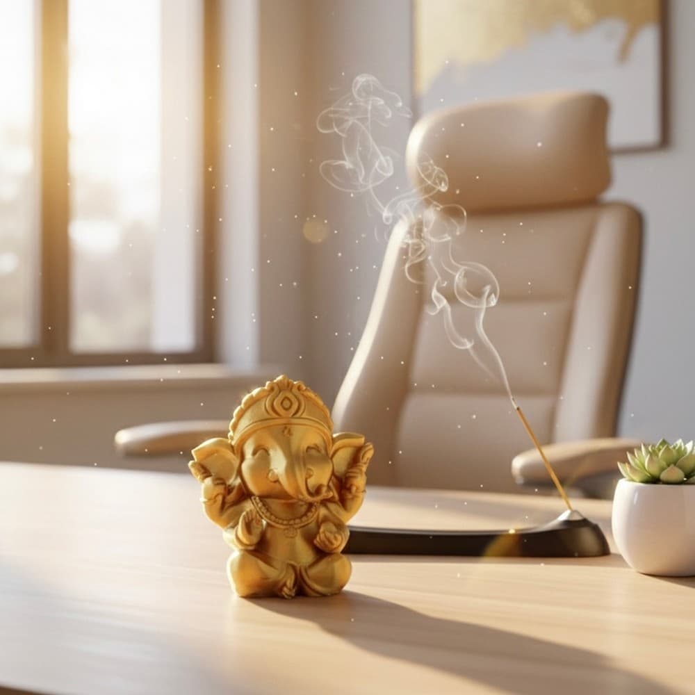Estátua Ganesha Dourado Luxo Removedor de Obstáculos Sorte