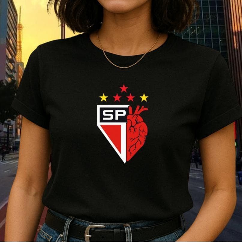 Camiseta Unissex Oversized Plus Size Feminina Masculina Estampa Coração e Estrelas do São Paulo FC  Streetwear