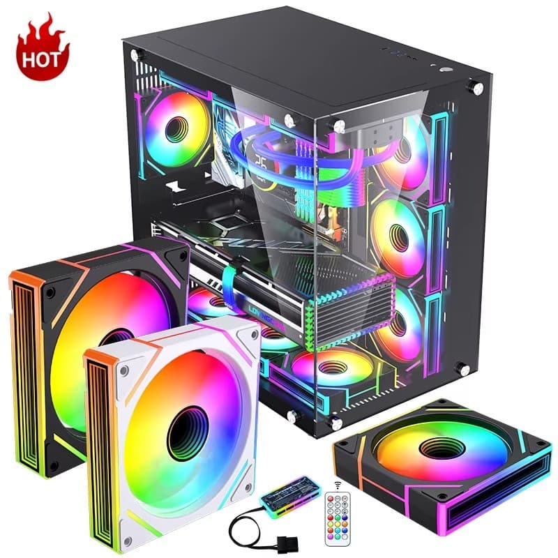 Kit 3 Ventoinhas RGB 120mm com Controlador e Controle Remoto para Gabinete de PC Silencioso