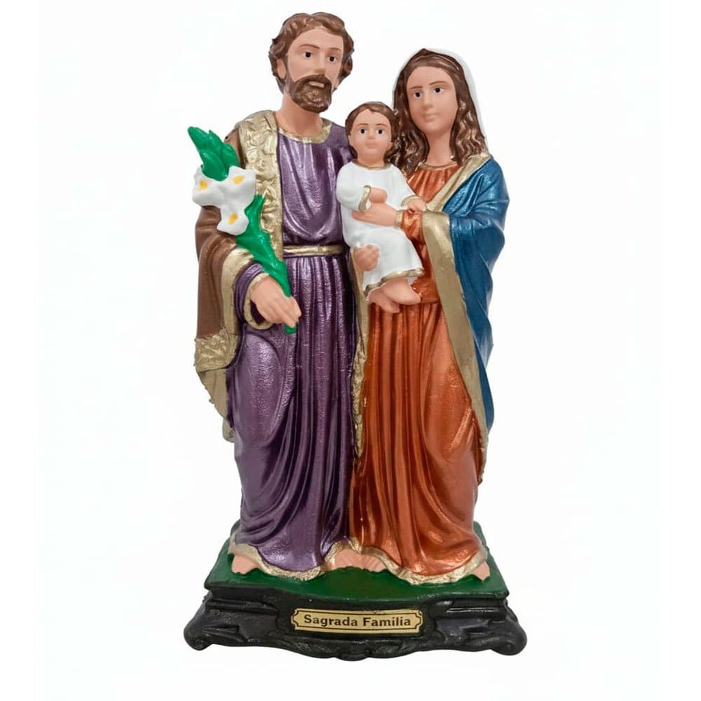 Imagem da Sagrada Família em Borracha Inquebrável 20 cm Arte Sacra Católica Menino Jesus Maria José