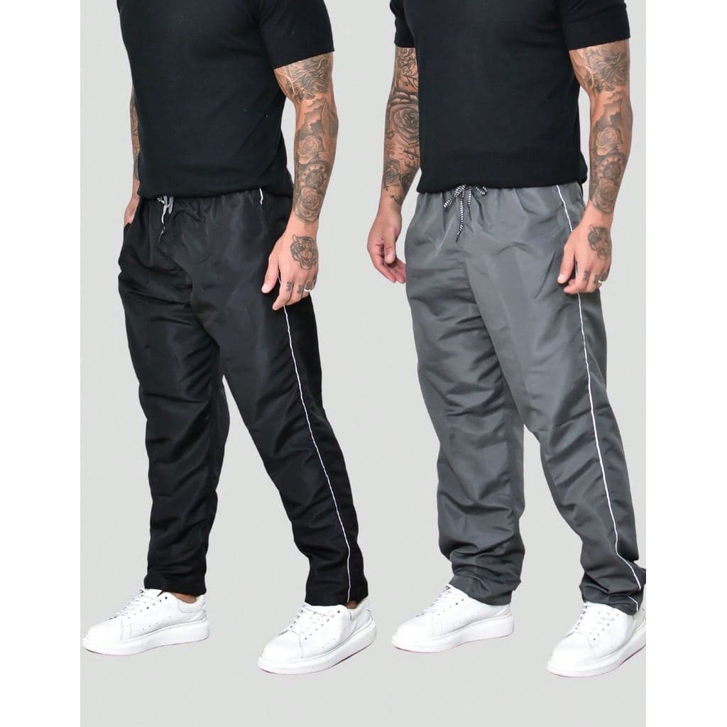 Kit 2 Calça Tactel Masculina Esportivo Dia a Dia Com Bolsos Cintura Elástica Cordão na Cintura