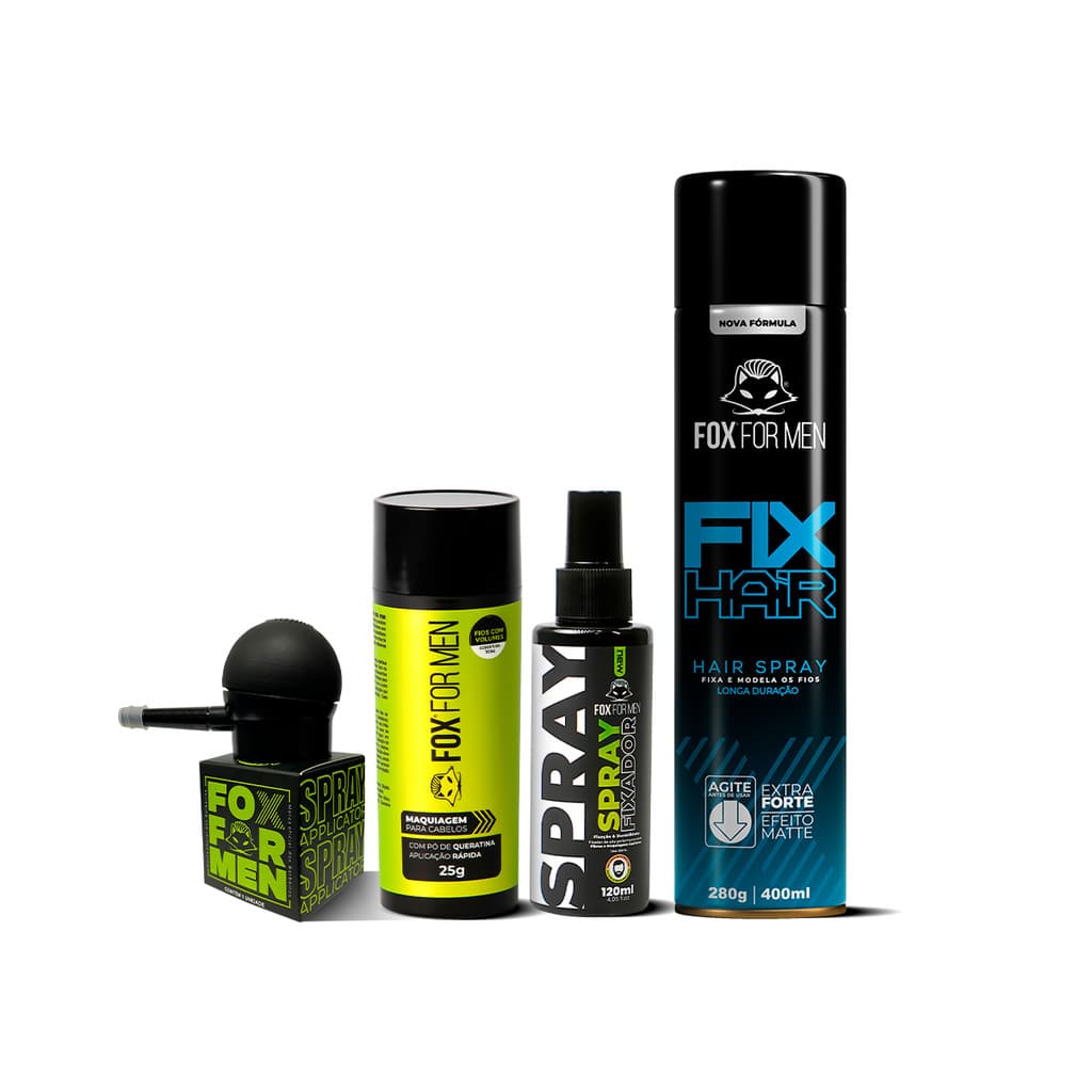 FIBRA CAPILAR PRETO + APLICADOR  DE FIBRA + SPRAY FIXADOR  Á PROVA D'ÀGUA + LAQUÊ FIXADOR