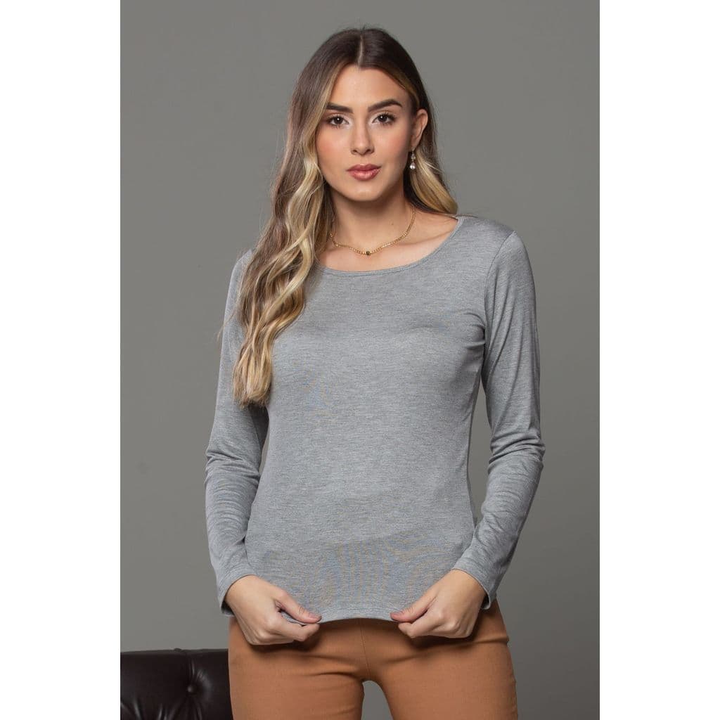 Blusa Básica Manga Longa Zipituka 302 Cinza