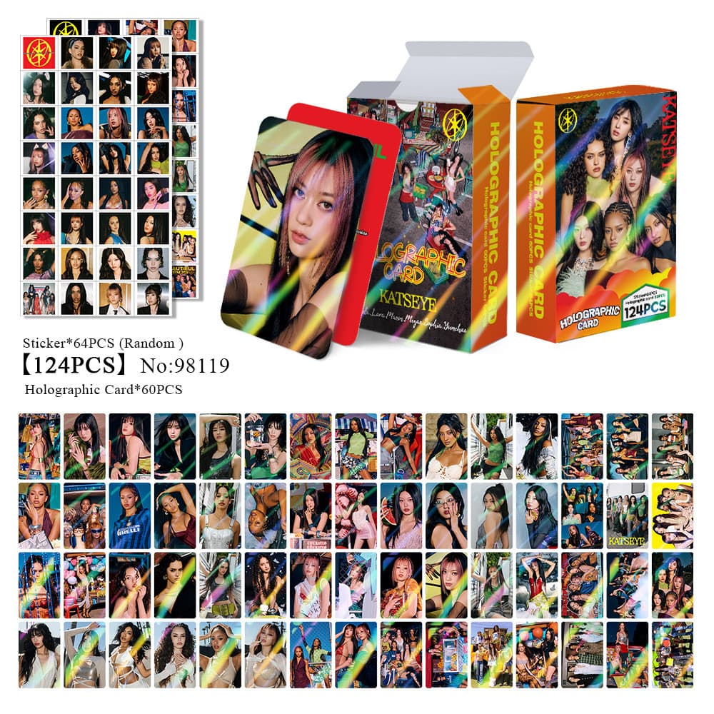 124 Pçs/Caixa KATSEYE Photocards Manon Cartão LOMO Holográfico Sophia Daniela Lara Megan Yoonchae Adesivo