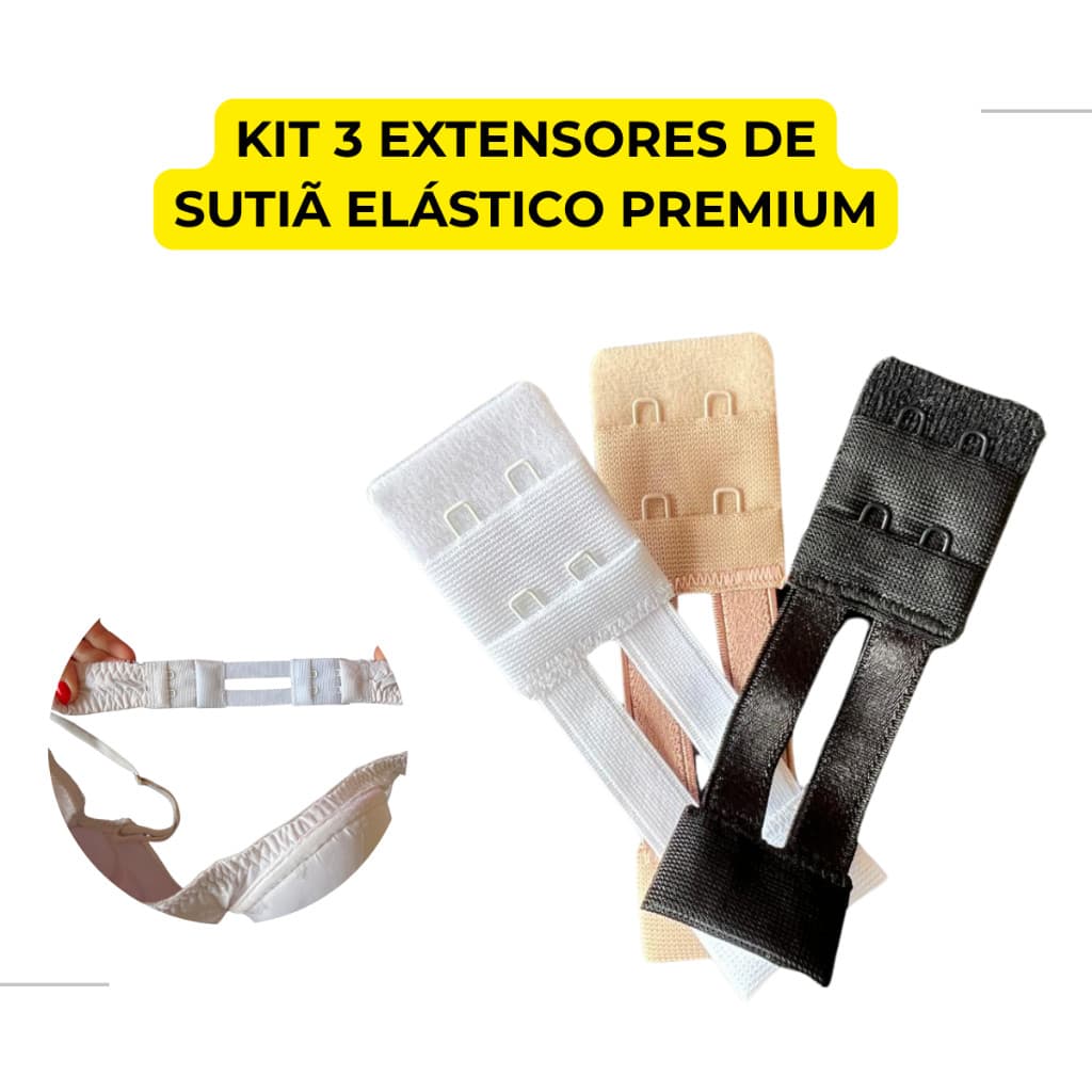Kit com 3 Extensores de Sutiã Elástico Premium – Regulagem Dupla, Ideal para Plus Size