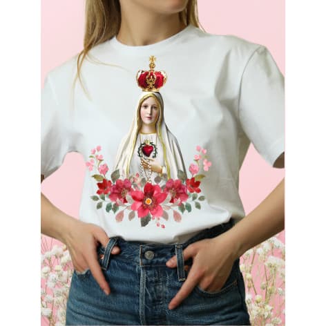 Camiseta Femina Católica Religiosa Nossa Senhora Aparecida Fátima Sagrado Coração de Jesus Espírito Santo