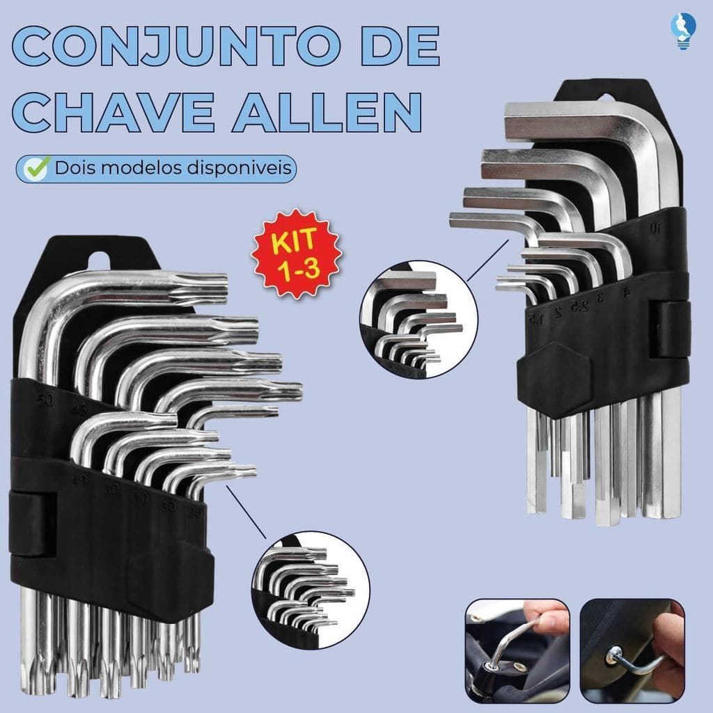 Jogo de Chave Allen Torx Pequena Aço Profissional 9 Peças para Parafuso Hexagonal