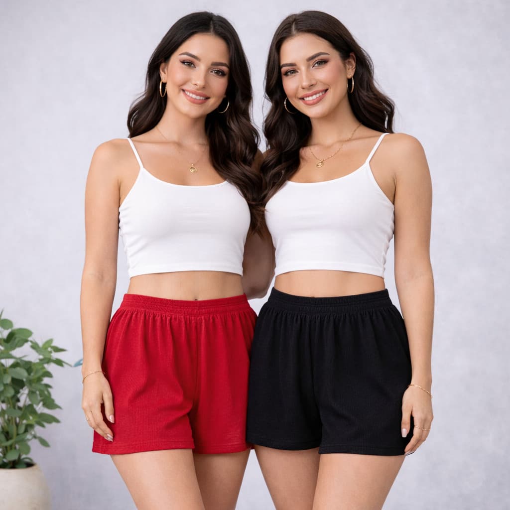 Short Feminino Ribana Canelado Soltinho Cintura Alta Confortável Moda Casual |3902 | Oferta