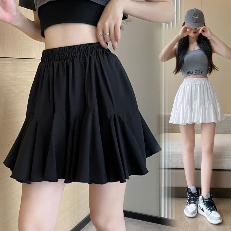 Saia curta feminina babados saia novo estilo verão feminino All-Match mais magro olhar cintura alta saia Puff A linha sa