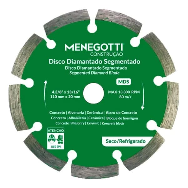Disco Diamantado Segmentado 110mm 4.3/8 Menegotti Concreto