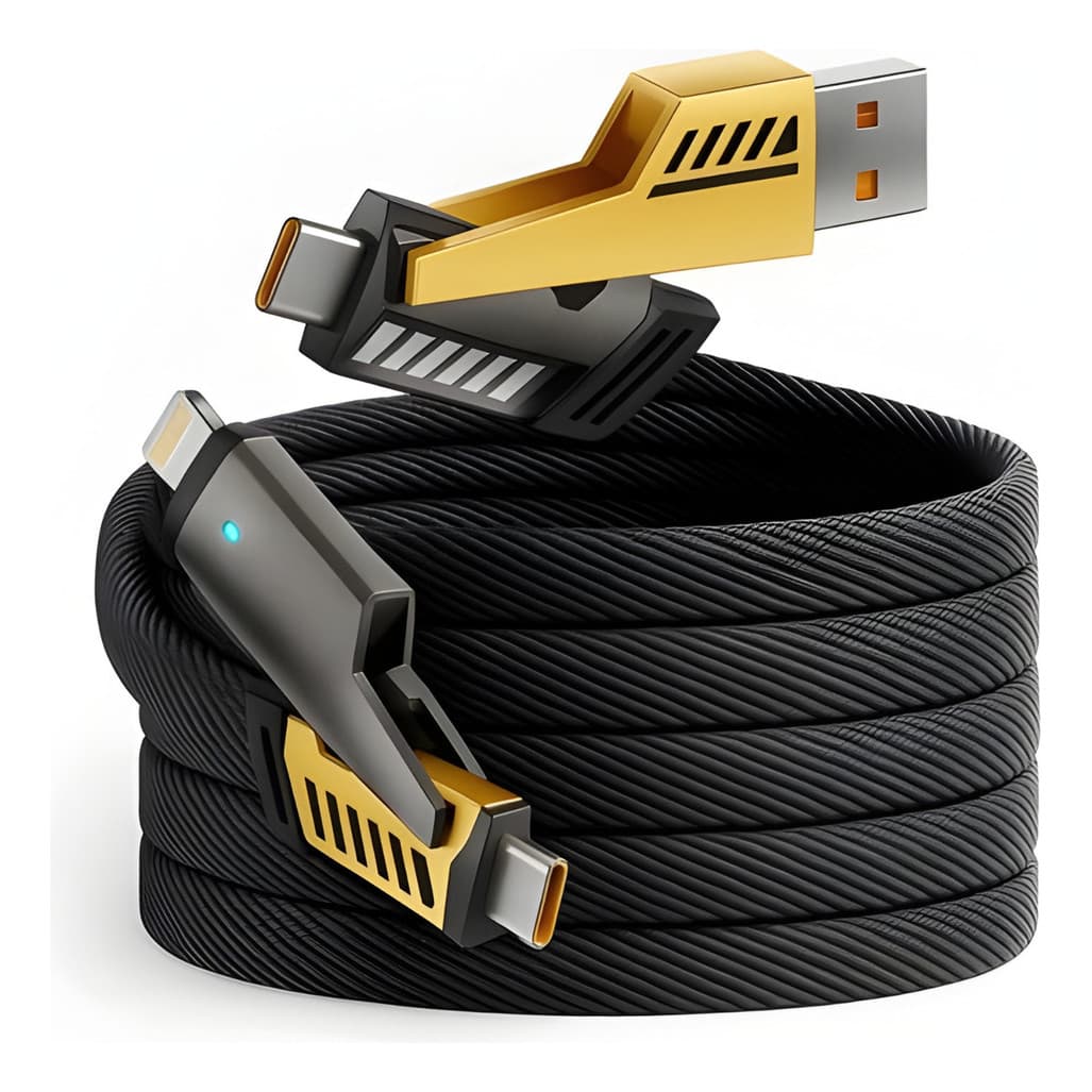 Cabo Usb 4 Em 1 65w Fast Charge Tipo C Micro Usb Reforçado Preto Amarelo