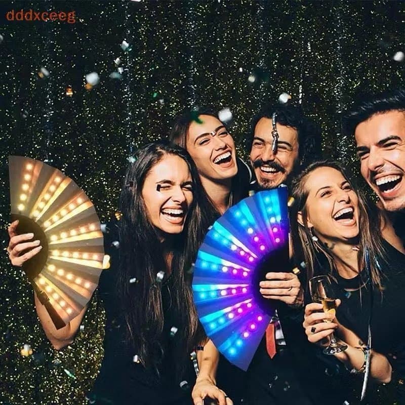 Leque LED Dobrável Luminoso para Dança Festa Show Balada Cosplay Carnaval Leque Iluminado