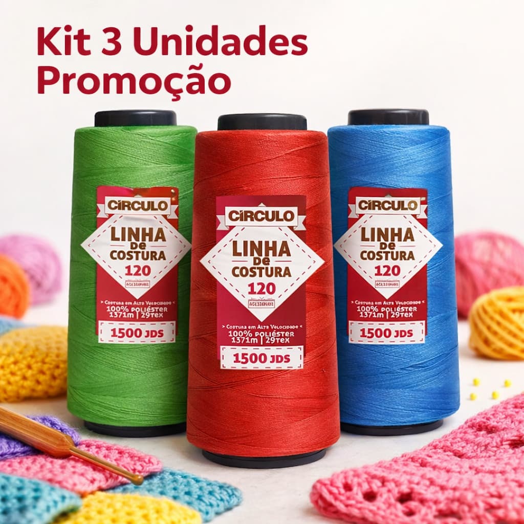 Promoção Kit 3 Linhas de Costura Círculo 120 – Alta Resistência