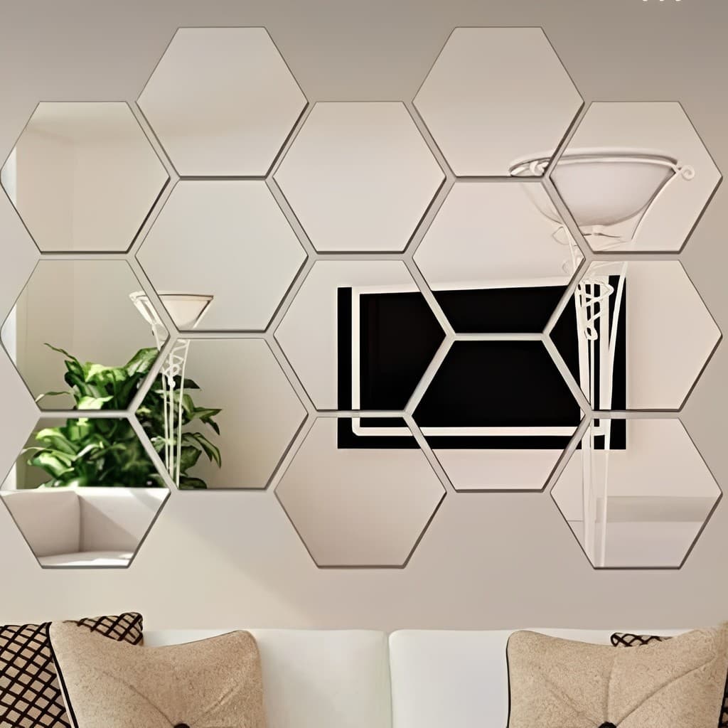 Kit 10 Espelhos Adesivos Decorativos Hexágonos Acrílico Transforme Sua Casa Espelhado Decoração de Quarto Sala 12x11