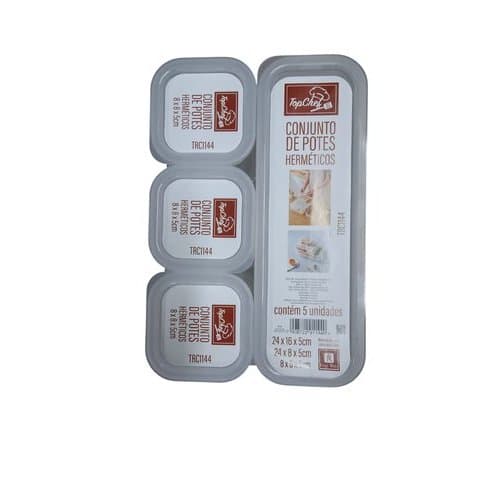 Conjunto 5 Potes Hermeticos Plastico Tampa Vedacao Segura Organizacao Pratica