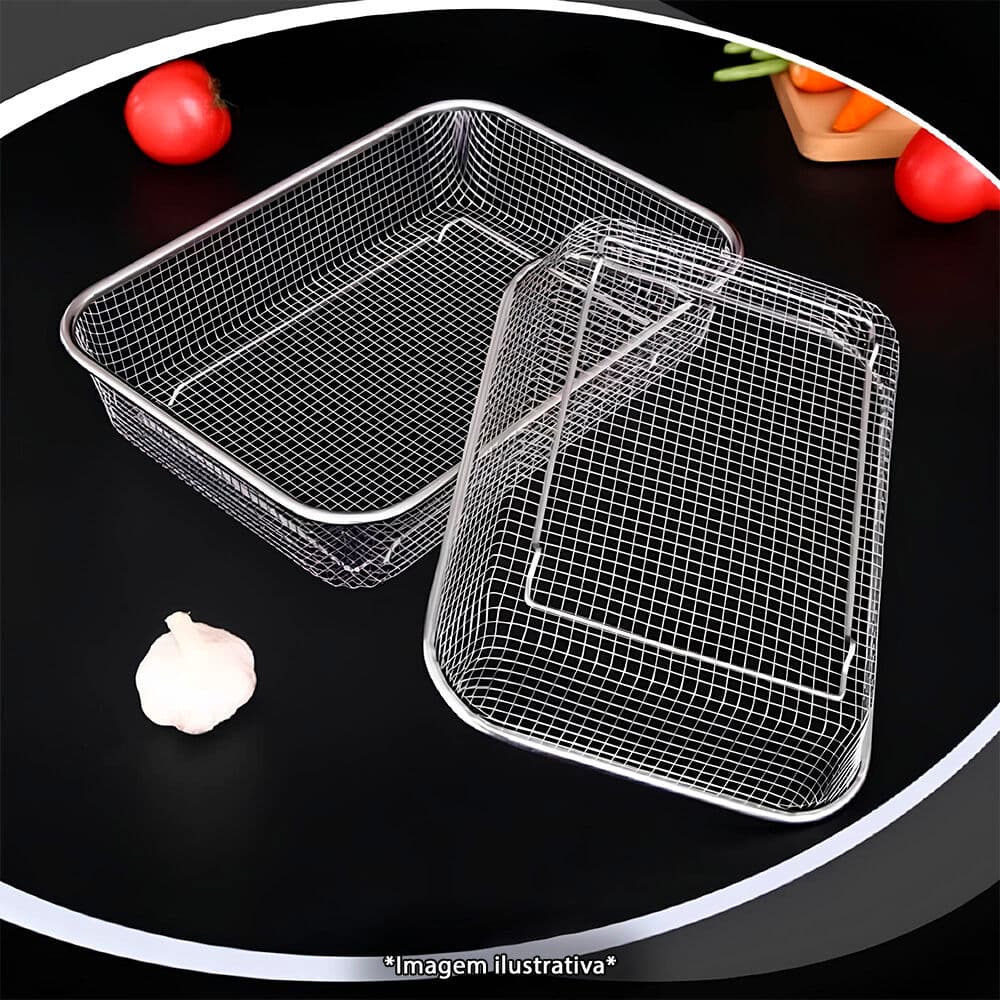 Fruteira de Mesa em Inox Telado 22x30cm – Cesto Multiuso Elegante