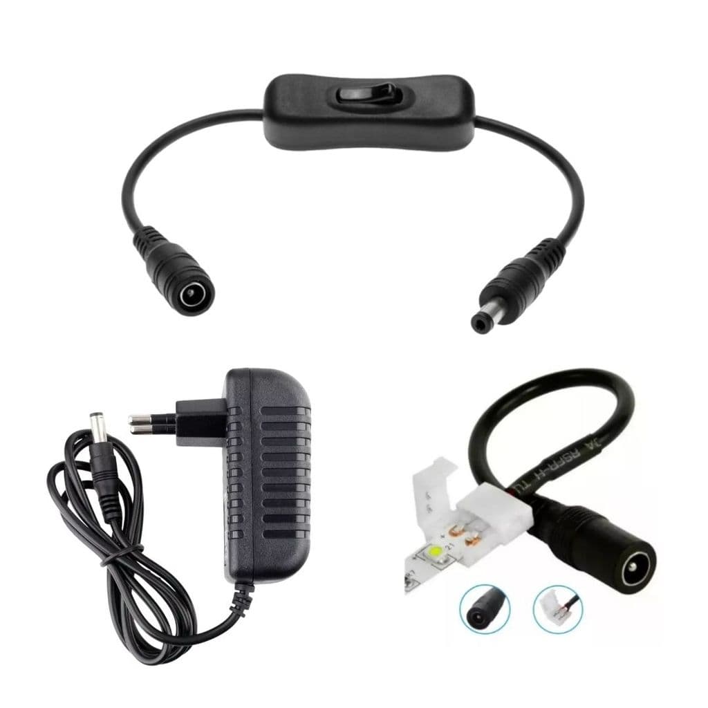 KIT Interruptor + Cabo Conector P4 + Fonte Para Fita C/ 60 ou 120 LEDs metro 12V