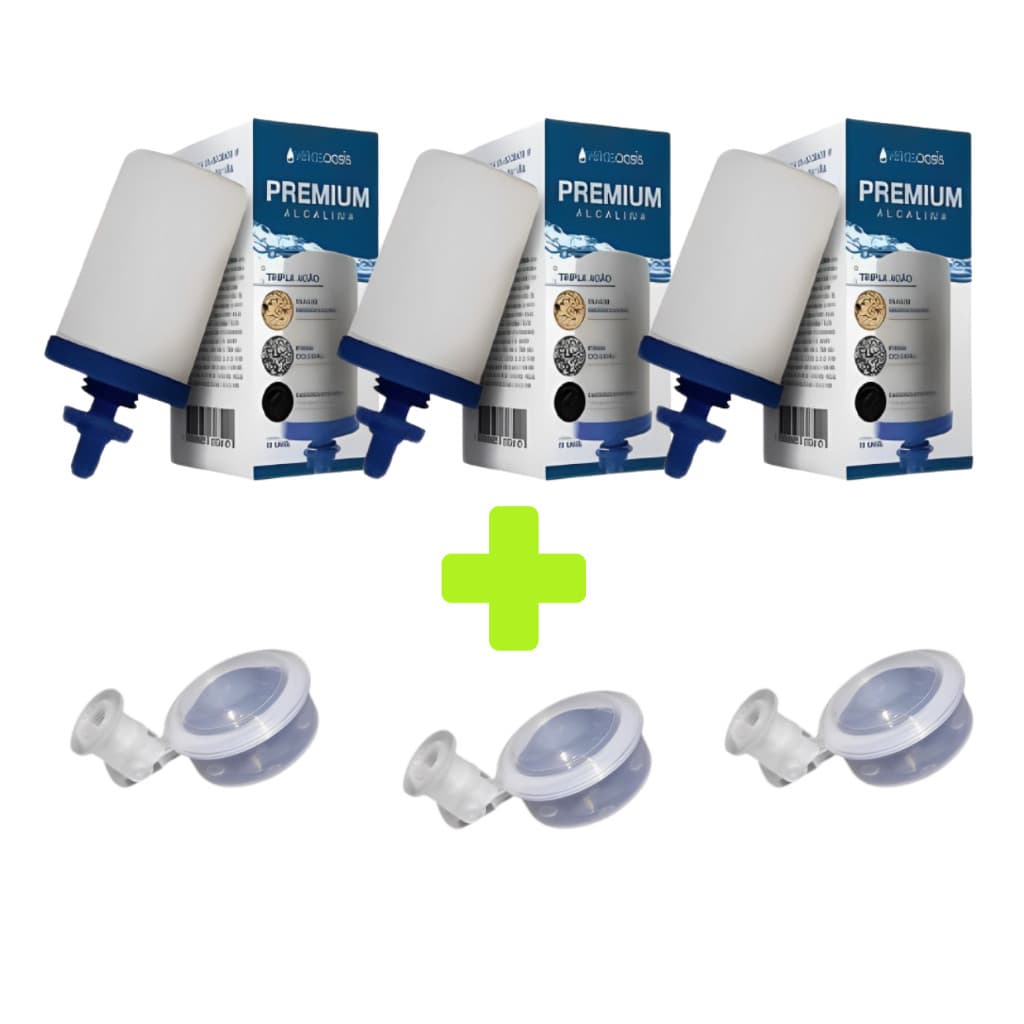 kit 3 Vela Tripla Ação Alcalina, Carvão Ativado e Prata Coloidal + 3 Boia Dosadora Filtro de Barro