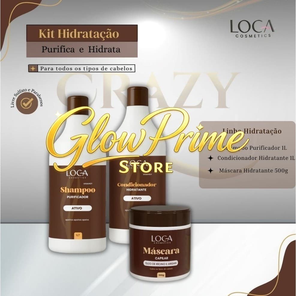 Kit Máscara 500g + 1 Shampoo 1L + 1 Condicionador 1L - Loca Cosmetics8XXQ