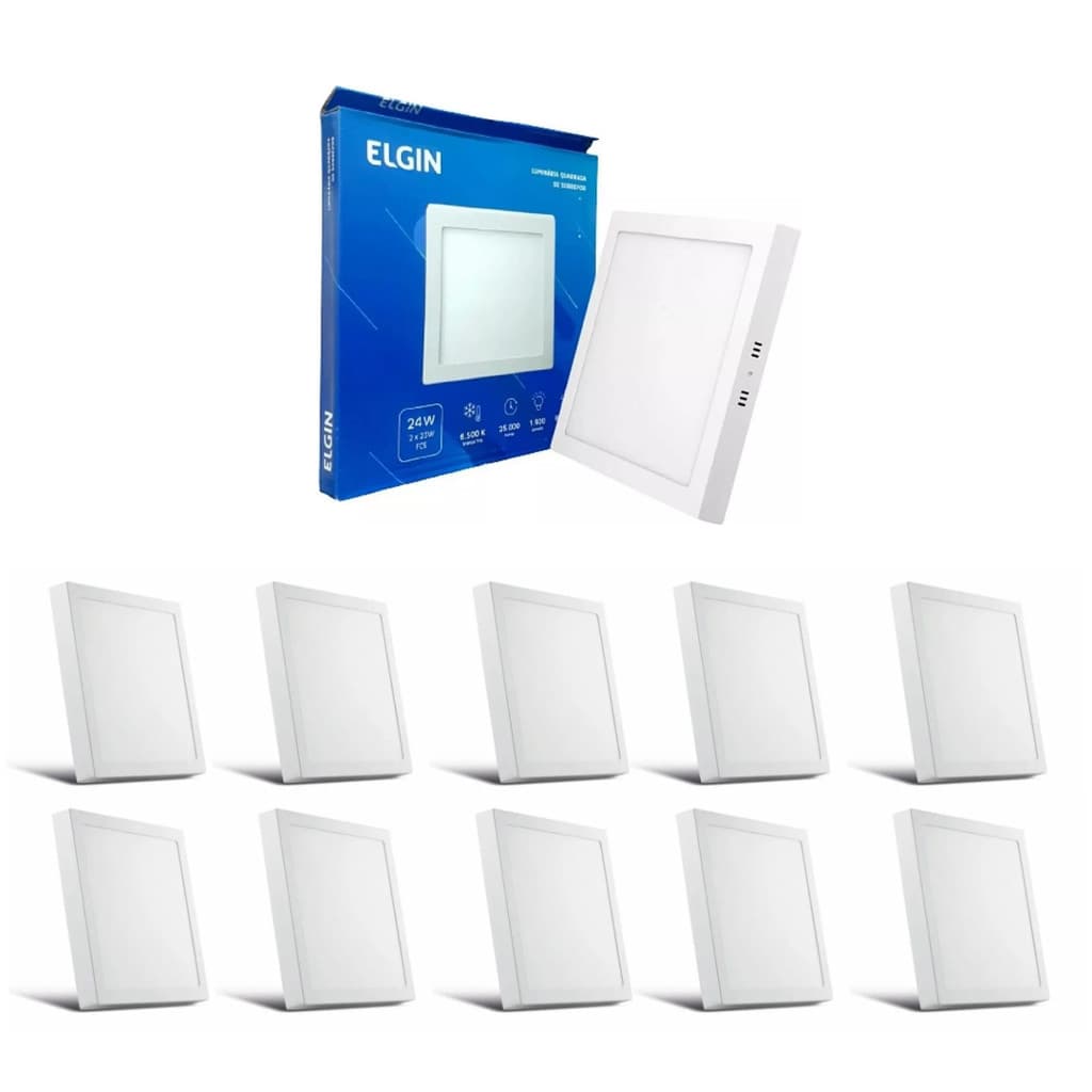KIT 10 Painel Plafon Led Sobrepor Quadrado 24w 6500K Elgin