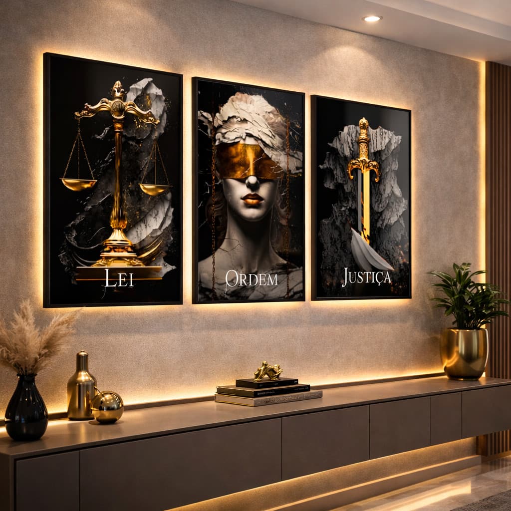 Quadros Decorativos Trio Escritório Advocacia Direito Justiça e Ordem Profissão Decoração Moderno