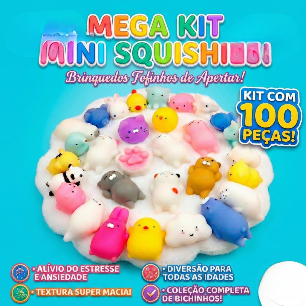 Conjunto de 100 peças Mini brinquedo macio de pitada/brinquedo sensorial divertido de relaxamento Animal