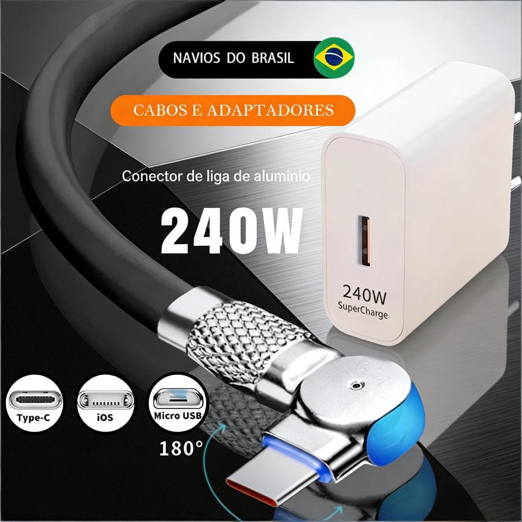 Carregador Super Rápido De 240 W Com 180 ° Cabo De Carregamento De Rotação Para Cabos Giratórios Micro USB iOS Tipo C MK
