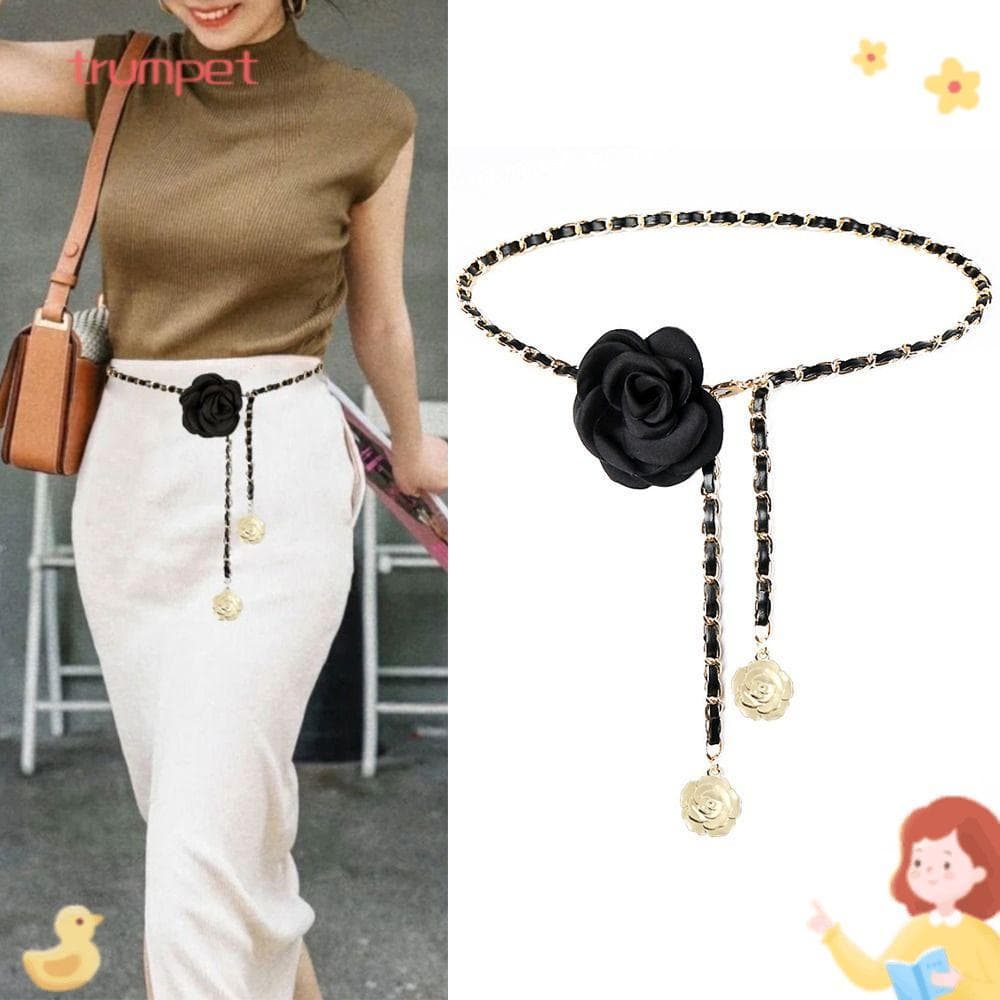 Corrente De Cintura De Camélia Trompet , Cinto De Flores Combinado Com Design Luxuoso , Calças Da Moda Feminina