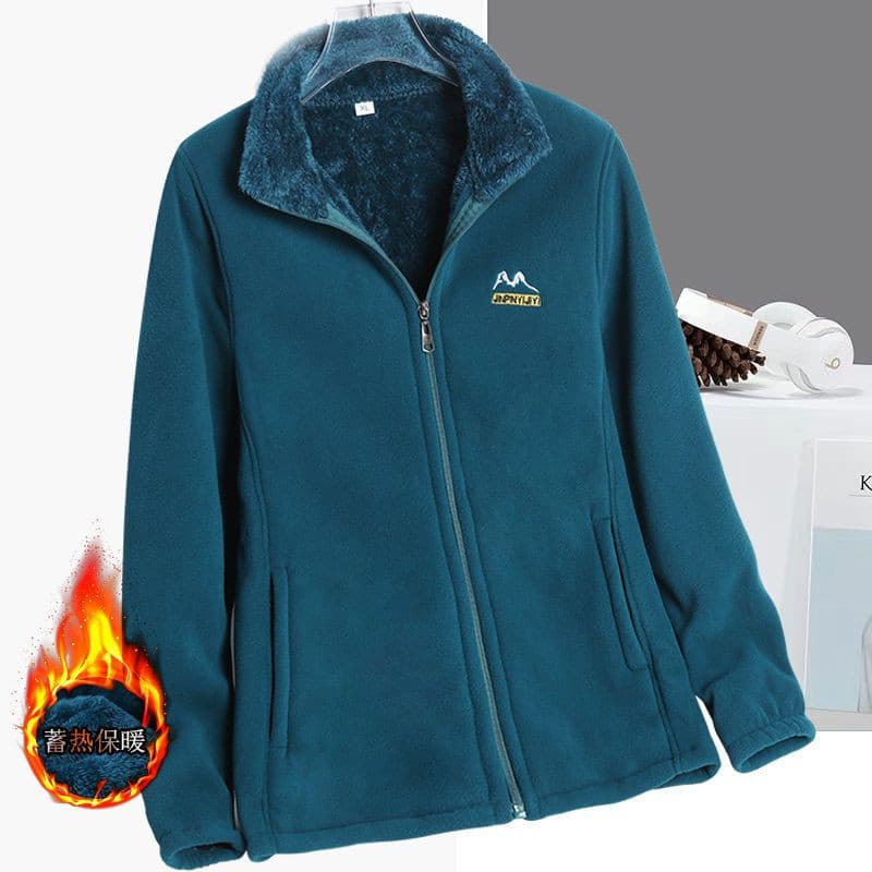 Casaco de Inverno Quente em Fleece Coral para Mulheres de Meia-Idade, com Bolso Térmico para Uso Externo 8645