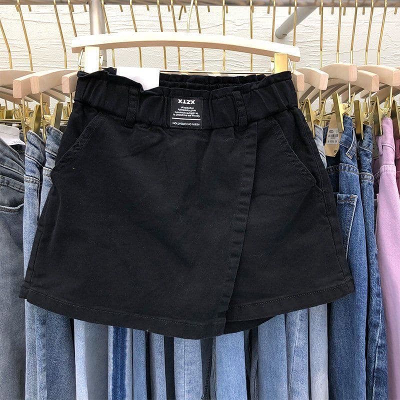 Fat mm falso de duas peças hakama All-Match elástico cintura alta puro algodão primavera verão branco hakama feminino ma