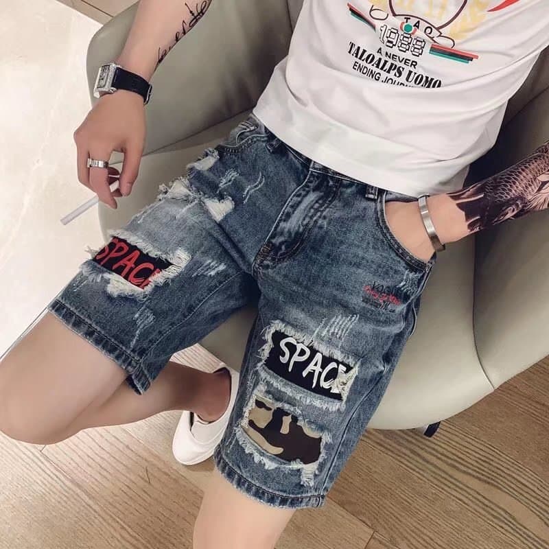 2024 verão fino Retro rasgado Denim Shorts masculino em linha reta calças de cinco pontos masculino versão coreana na mo
