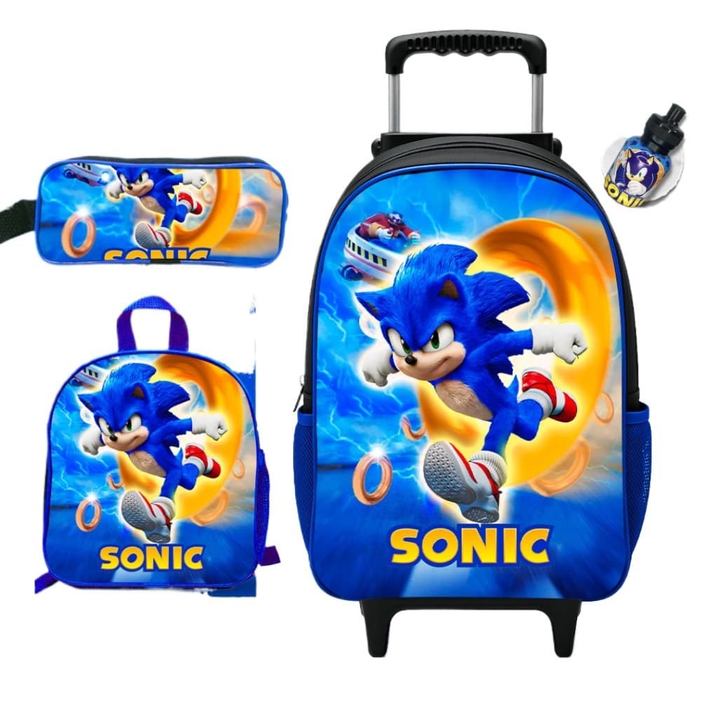 Kit Mochila Escolar Sonic + Lancheira Térmica + Estojo - Menino