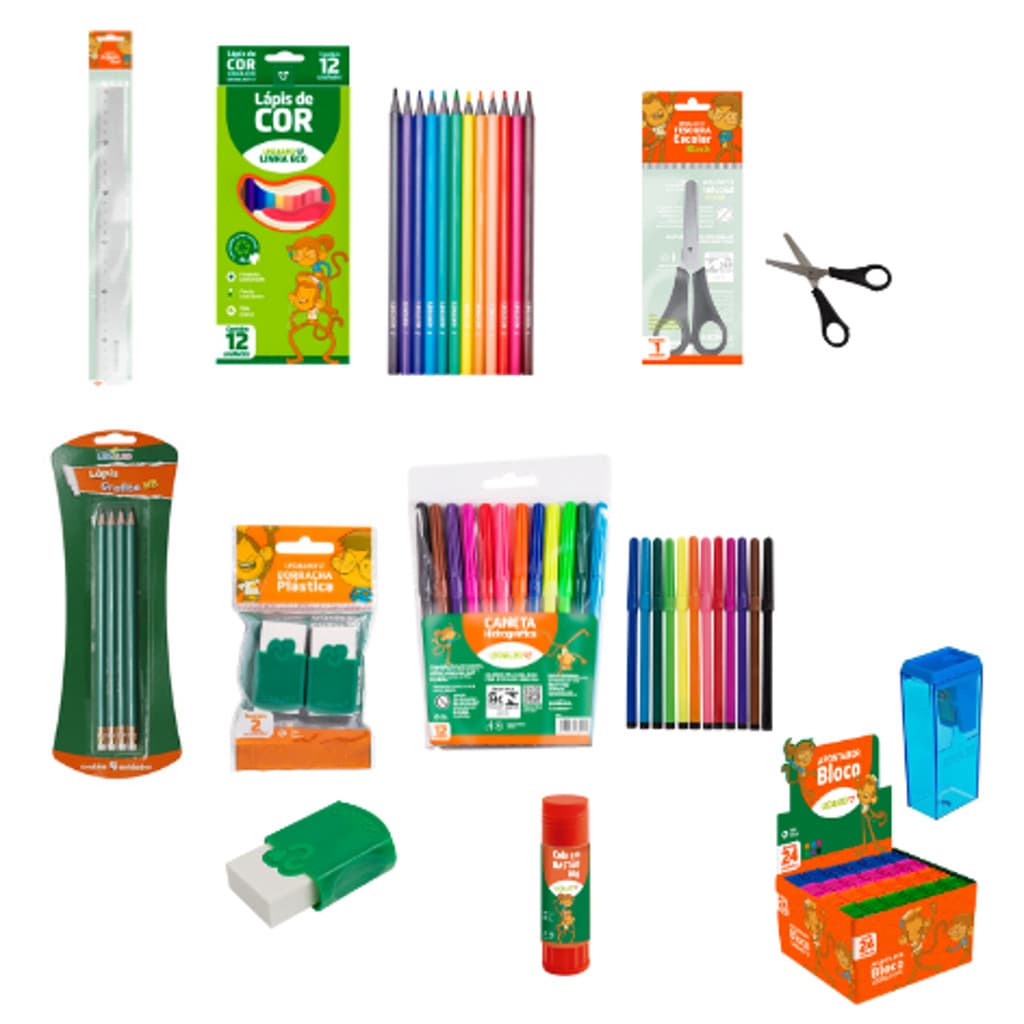 Kit Escolar Infantil 34 Itens Completo Lápis Cor Canetinhas