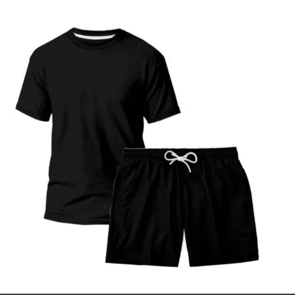 Kit Camiseta e Short Tactel Liso Com Bolso Atrás Moda Praia Verão Academia e Treino Lançamento Promoção