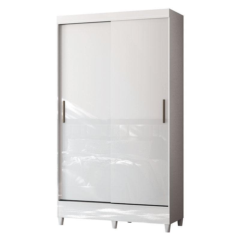 Guarda Roupa Solteiro 2 Portas de Correr com Pés Fit Branco Brilho - Santos Andirá