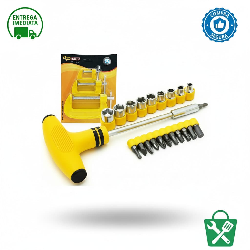 Kit Ferramentas Aço Forte 3 Grampos Sargento Tipo C + Jogo Chave T 21 Peças