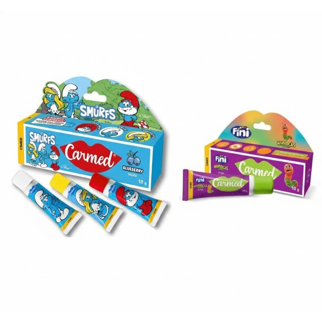 2 hidratantes labiais CARMED - Smurf e Minhoca