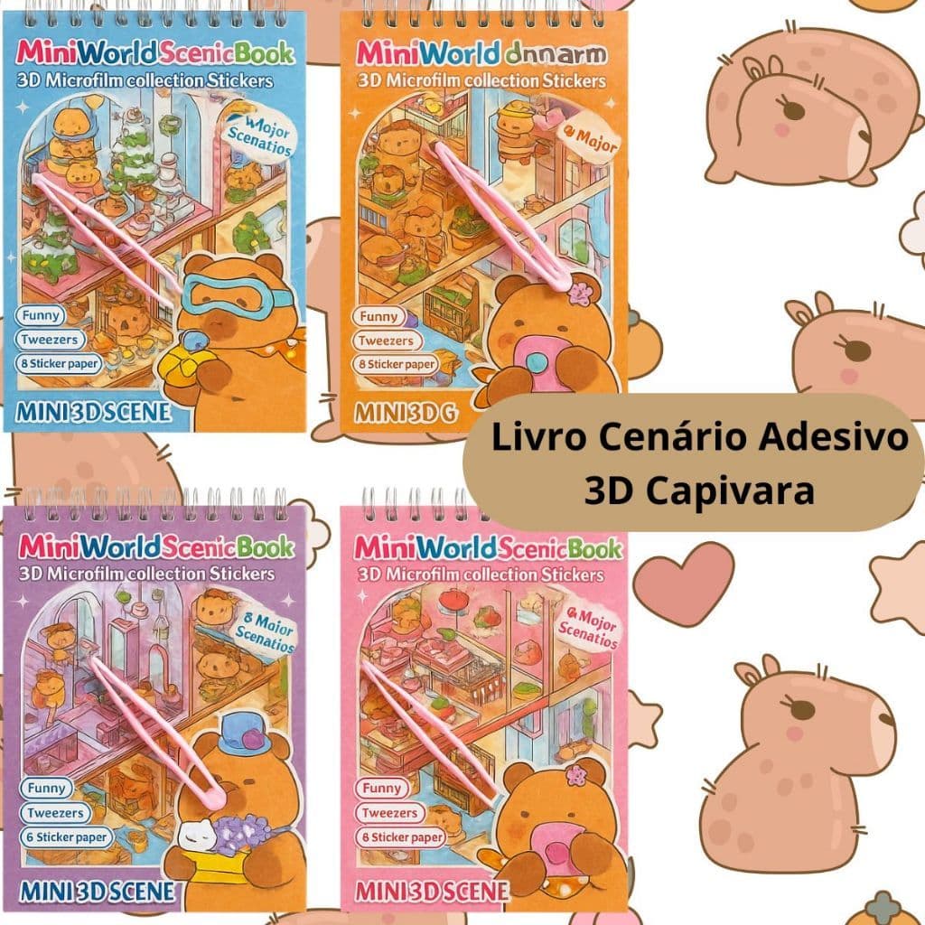Livro Adesivo 3D 8  Cenários Diferentes Divertido Papelaria