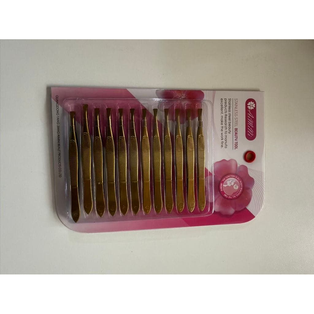 Kit 12 pinças douradas para sobrancelhas