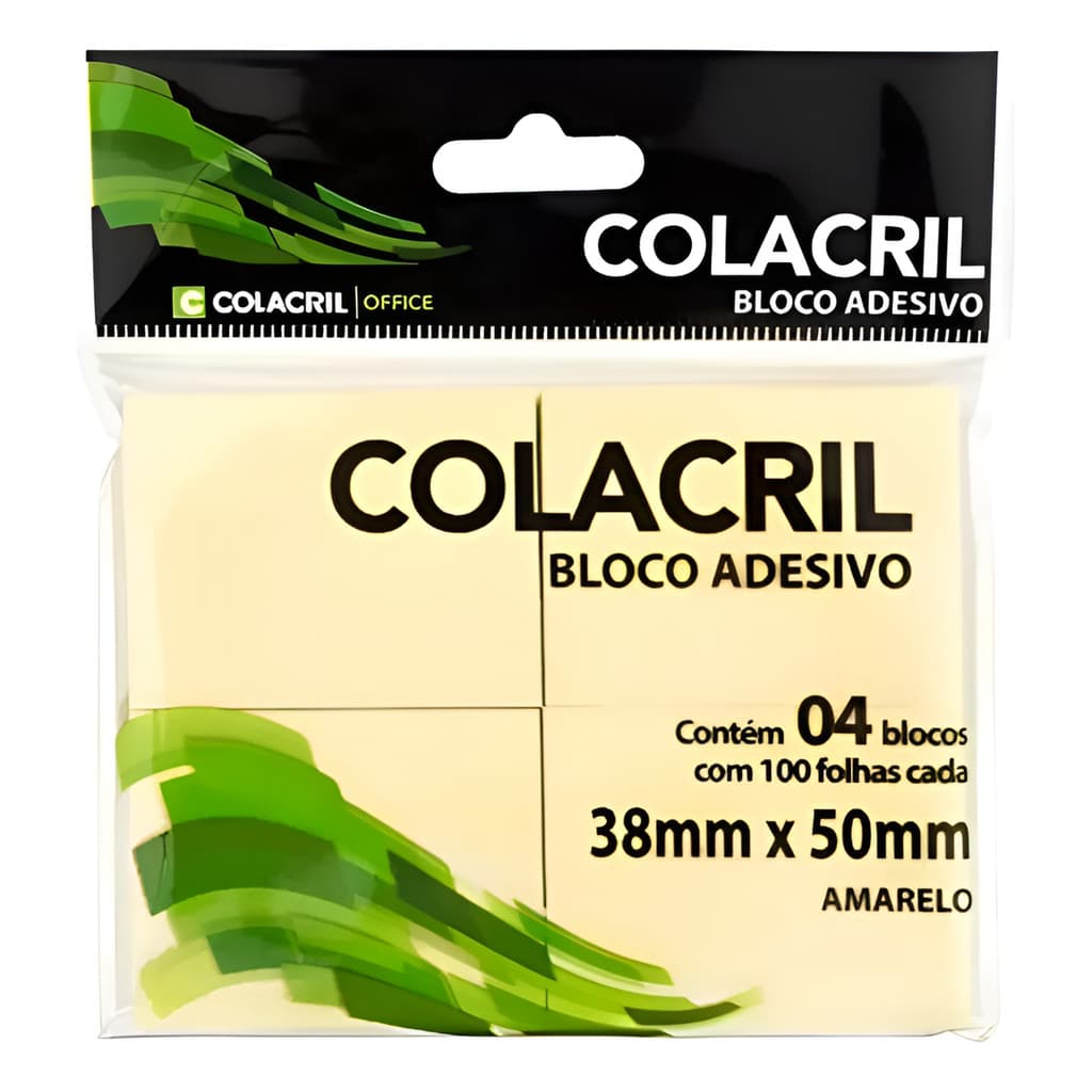 Bloco De Recado Adesivo Post It 38x50 Amarelo 4 Pct C/ 100fl