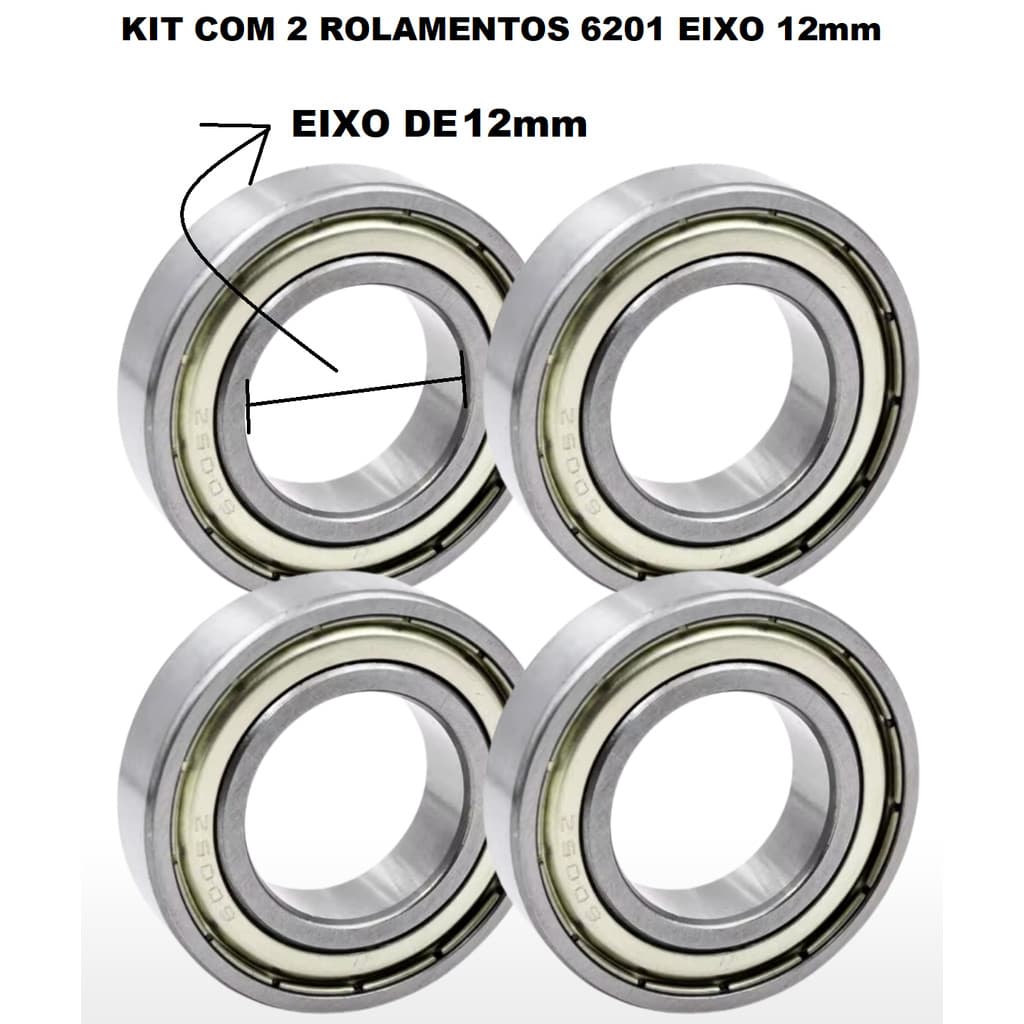 Kit Com 4 Rolamentos 6201 ZZ C3 12x32x10mm Makita Motor Tanquinho Máquina de Lavar E Diversas Aplicações