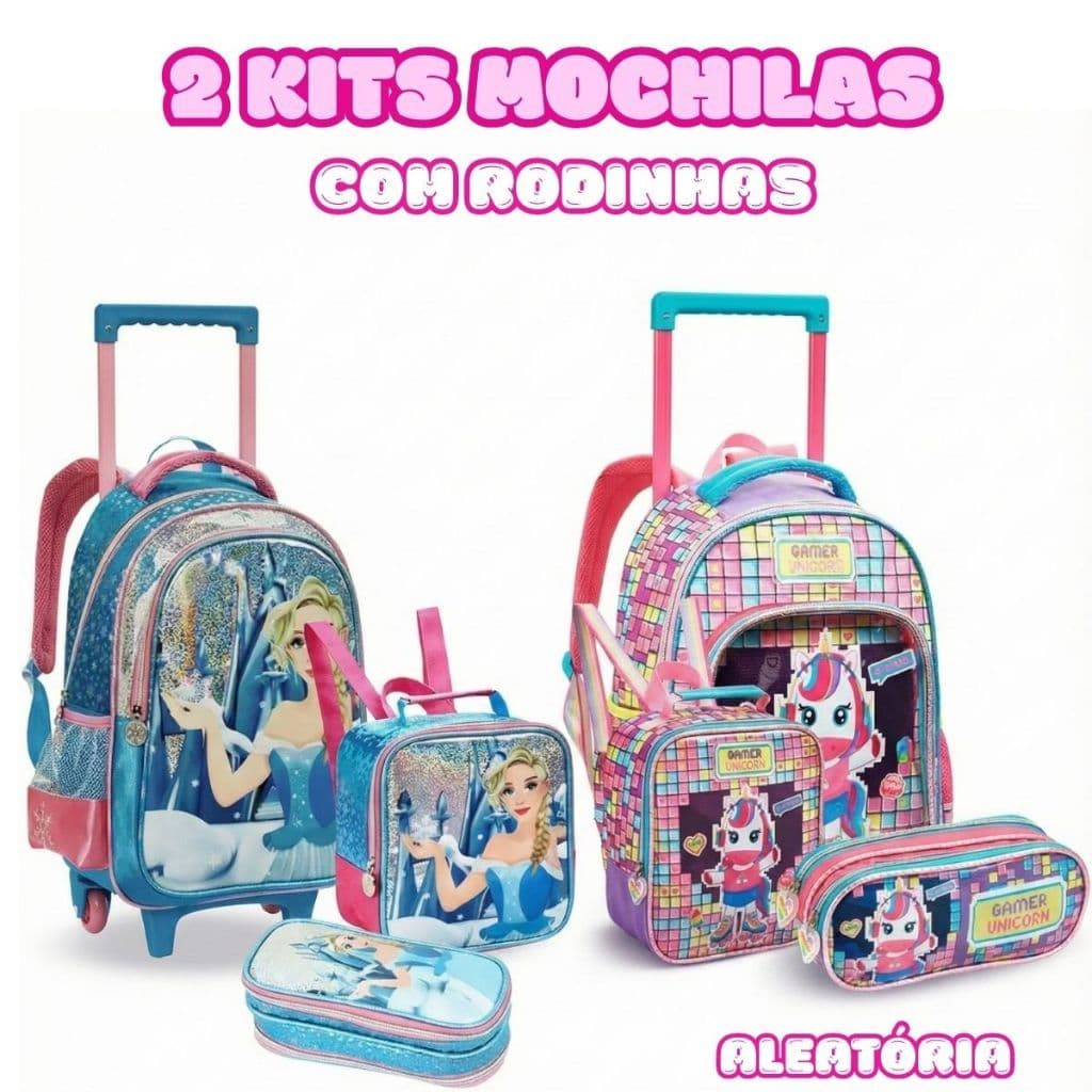 Kit Volta às Aulas Infantil Feminino Mochila De Rodinhas 2 Unidades ALEATÓRIO