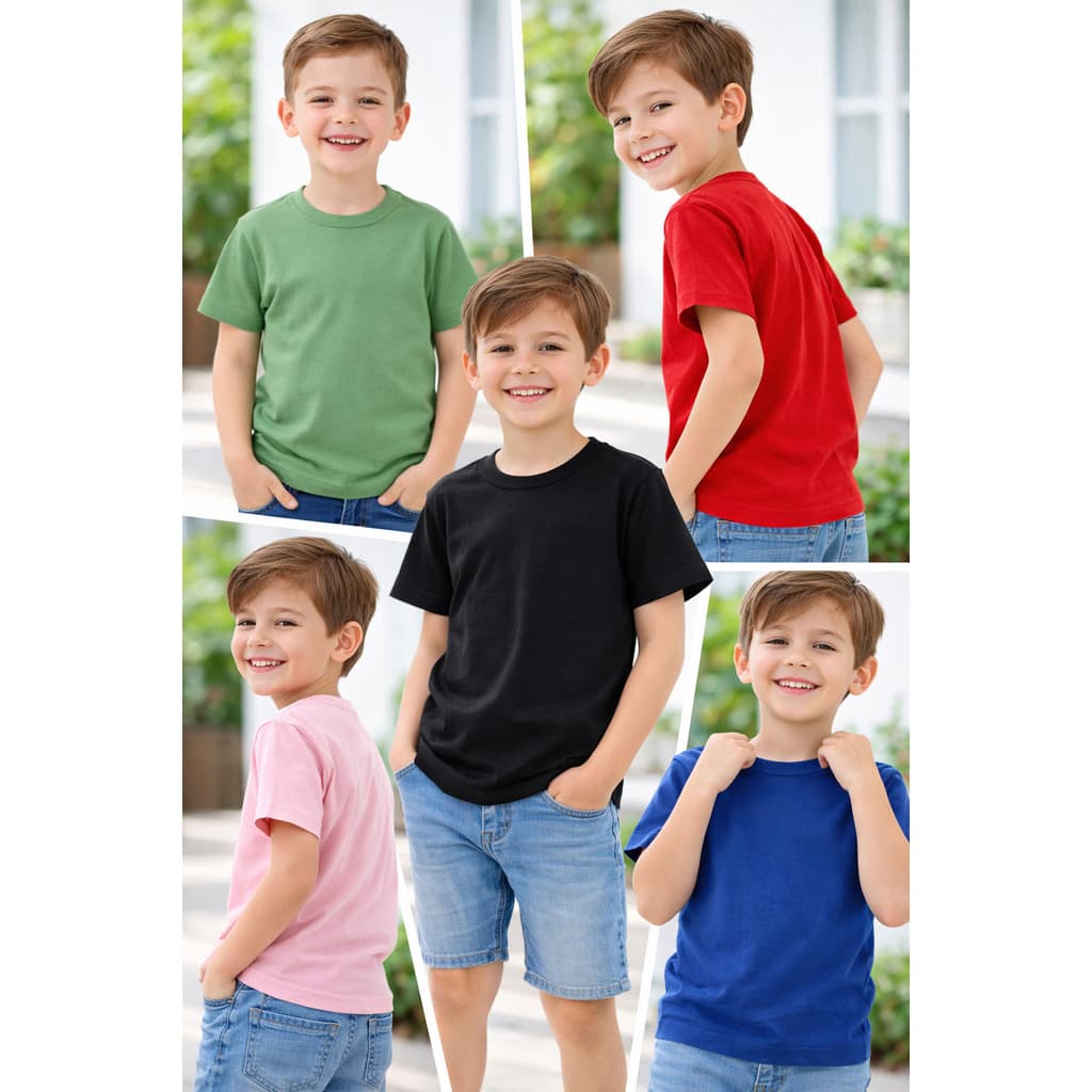 Kit 5 Camisetas Infantil 100% Algodão Cores Lisa Básica Unissex DTF Fabrica