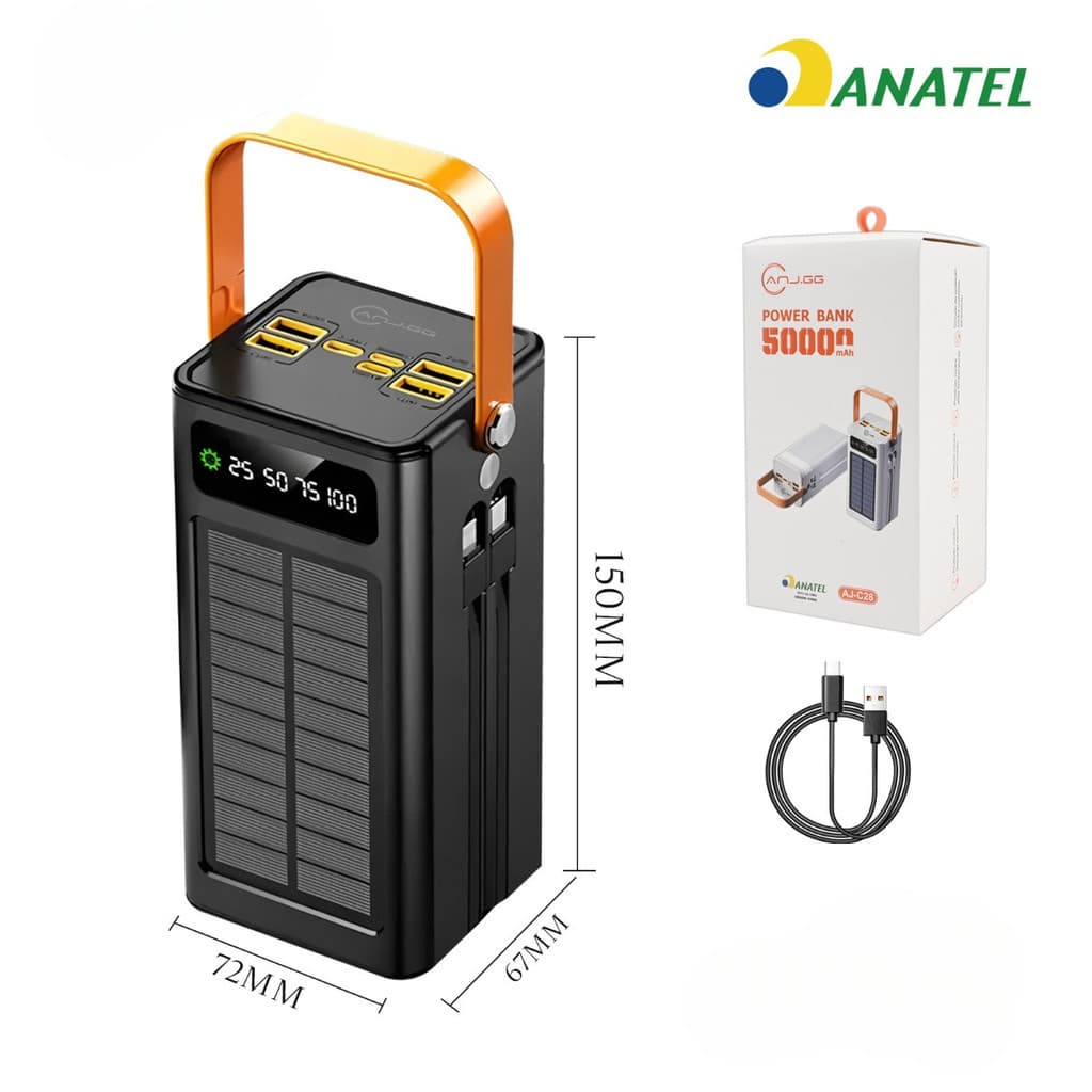 Carregamento solar com cabo, banco de energia portátil de grande capacidade, 50000mAh ming