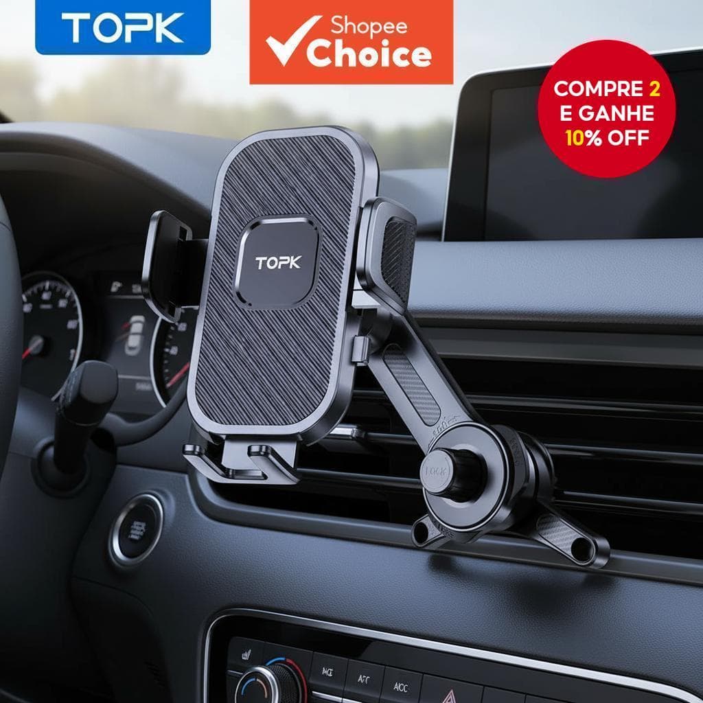 TOPK Suporte Automático para Celular - Mandíbula Larga e Gancho de Metal, Suporte para Saída de Ar Compatível com Capas