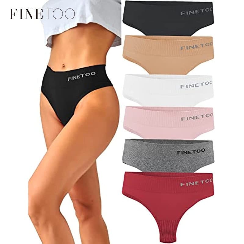 FINETOO 6Pcs/Conjunto Tangas De Cintura Alta Para Calcinha Feminina Respirável Macia Elástica Rise S-XL